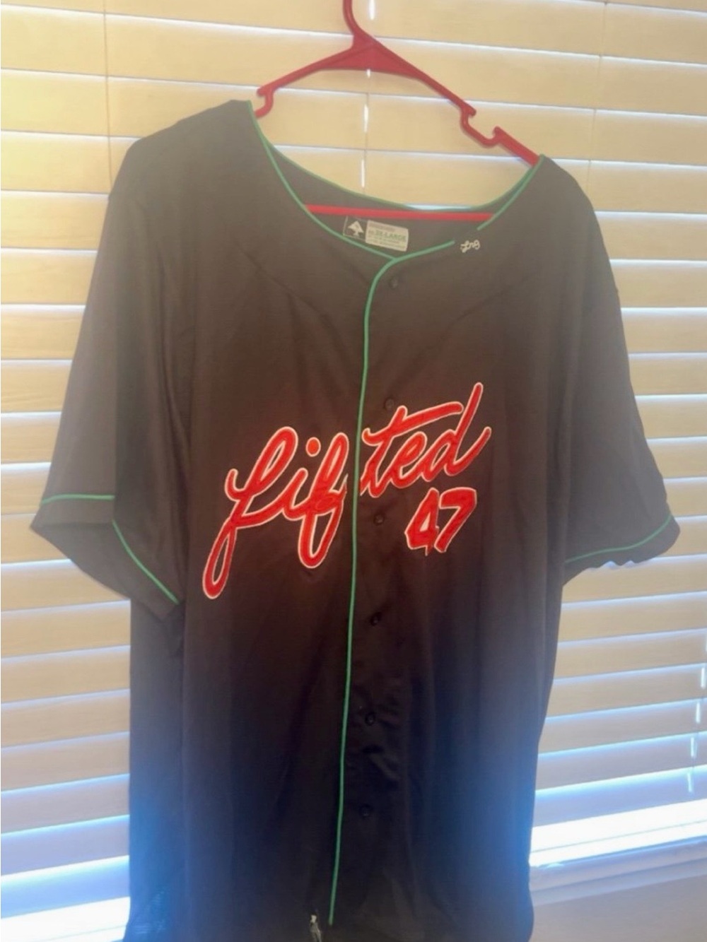 LRG Men's Black Jersey with Red Script & Green Trim
